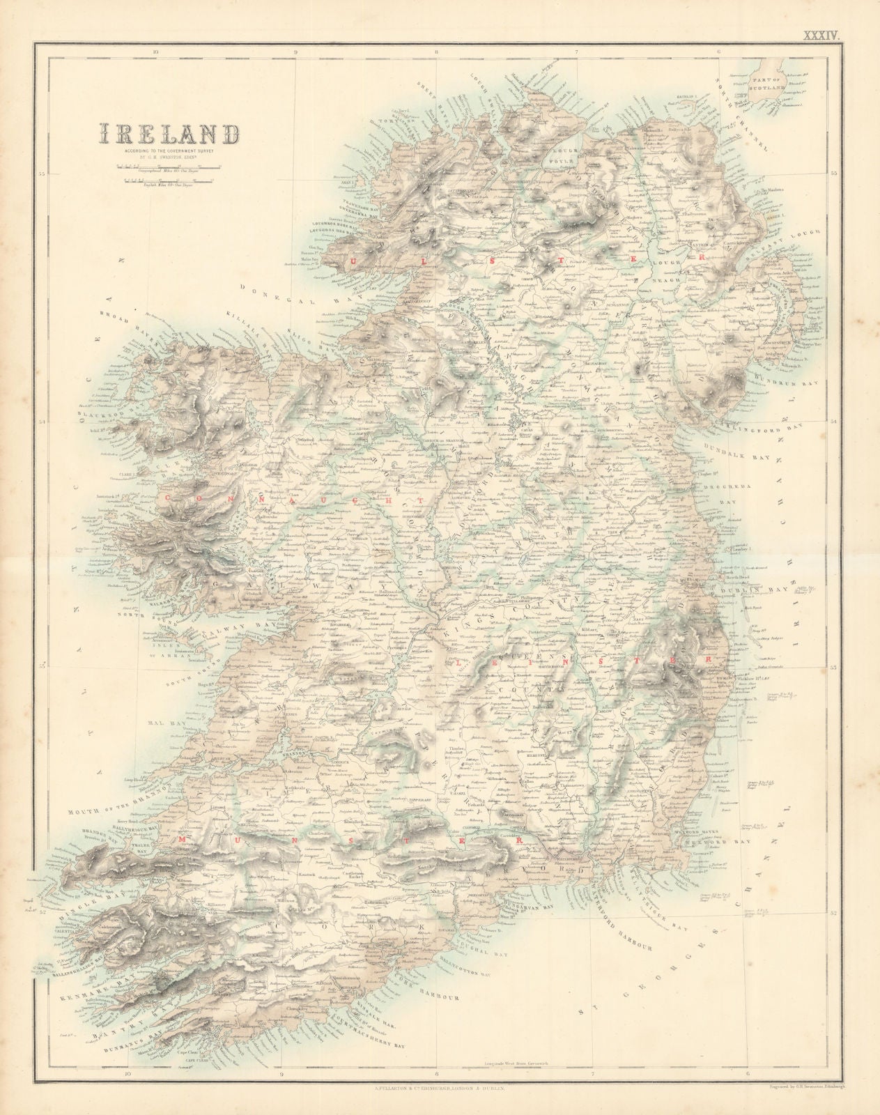 Ireland according to the Government Survey by SWANSTON / FULLARTON c1863 map